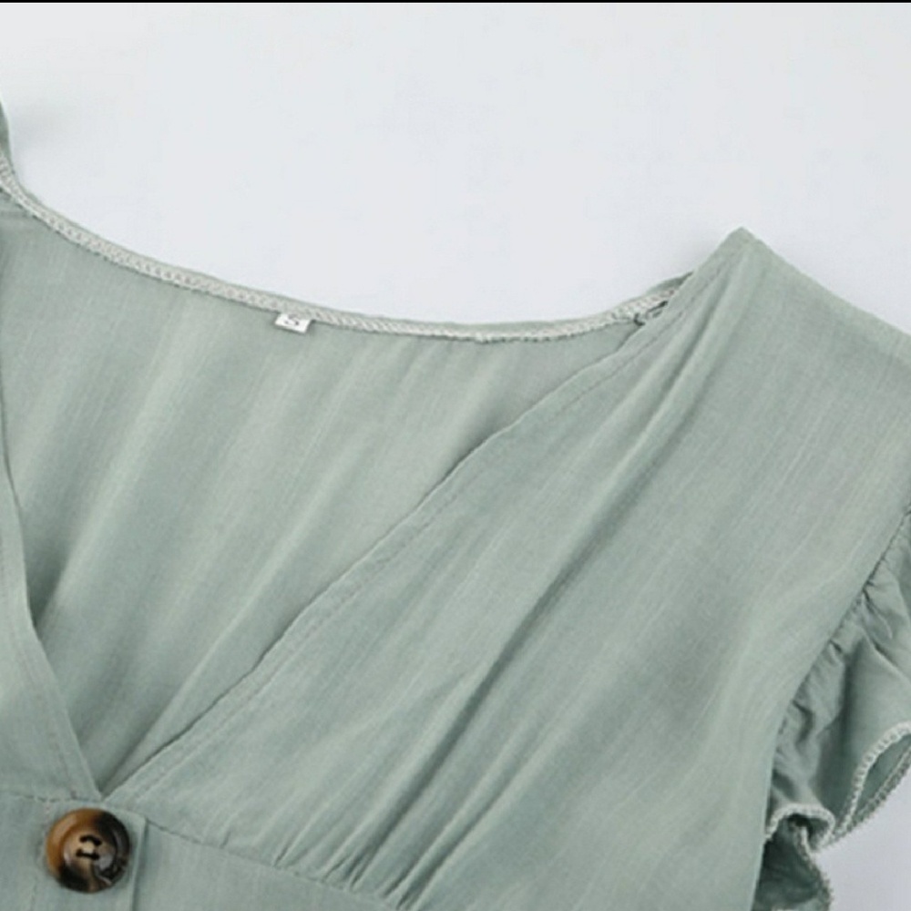 💮Dusty Green Buttoned-Up Dress - Picture 4 of 7